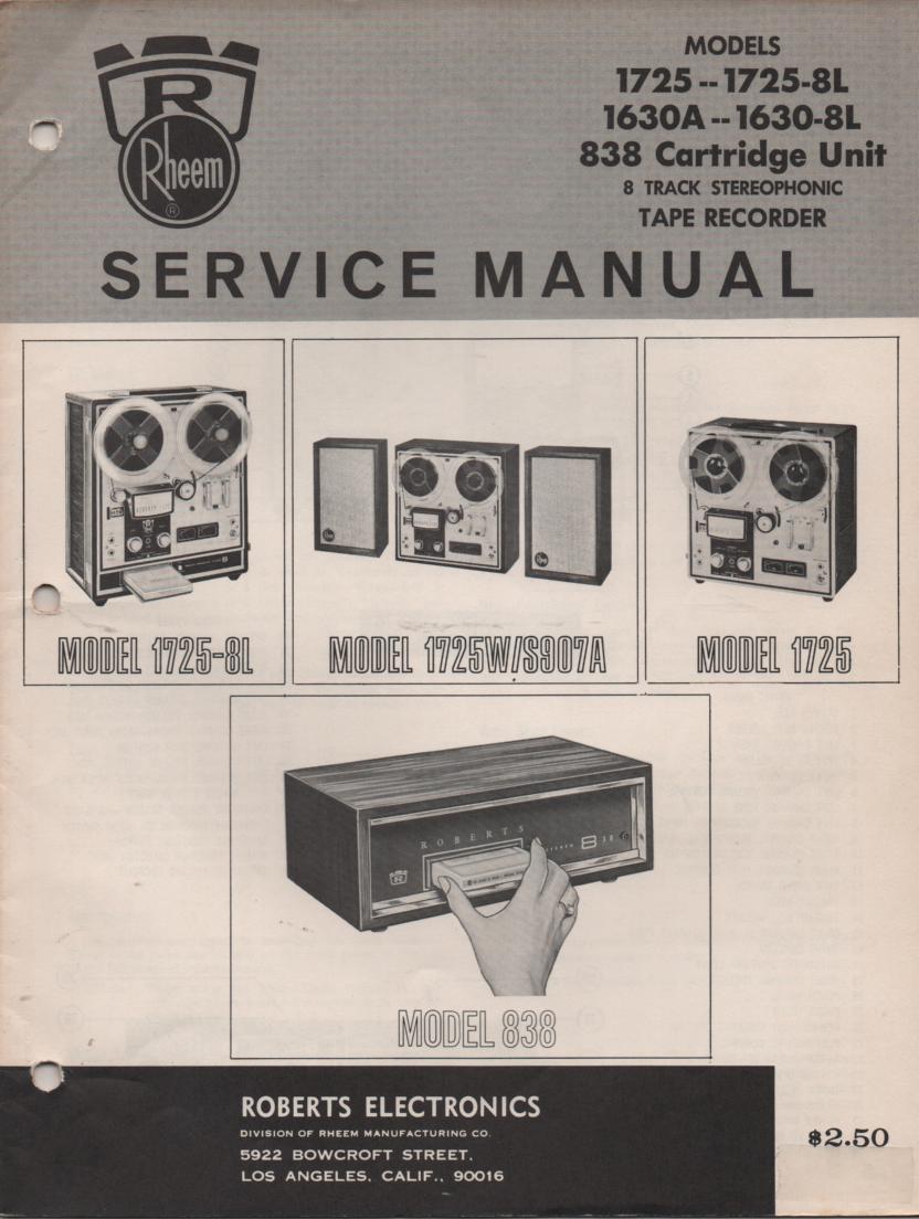 1630A 1630-8L 1725 1725W 1725-8L Reel to Reel Service Manual