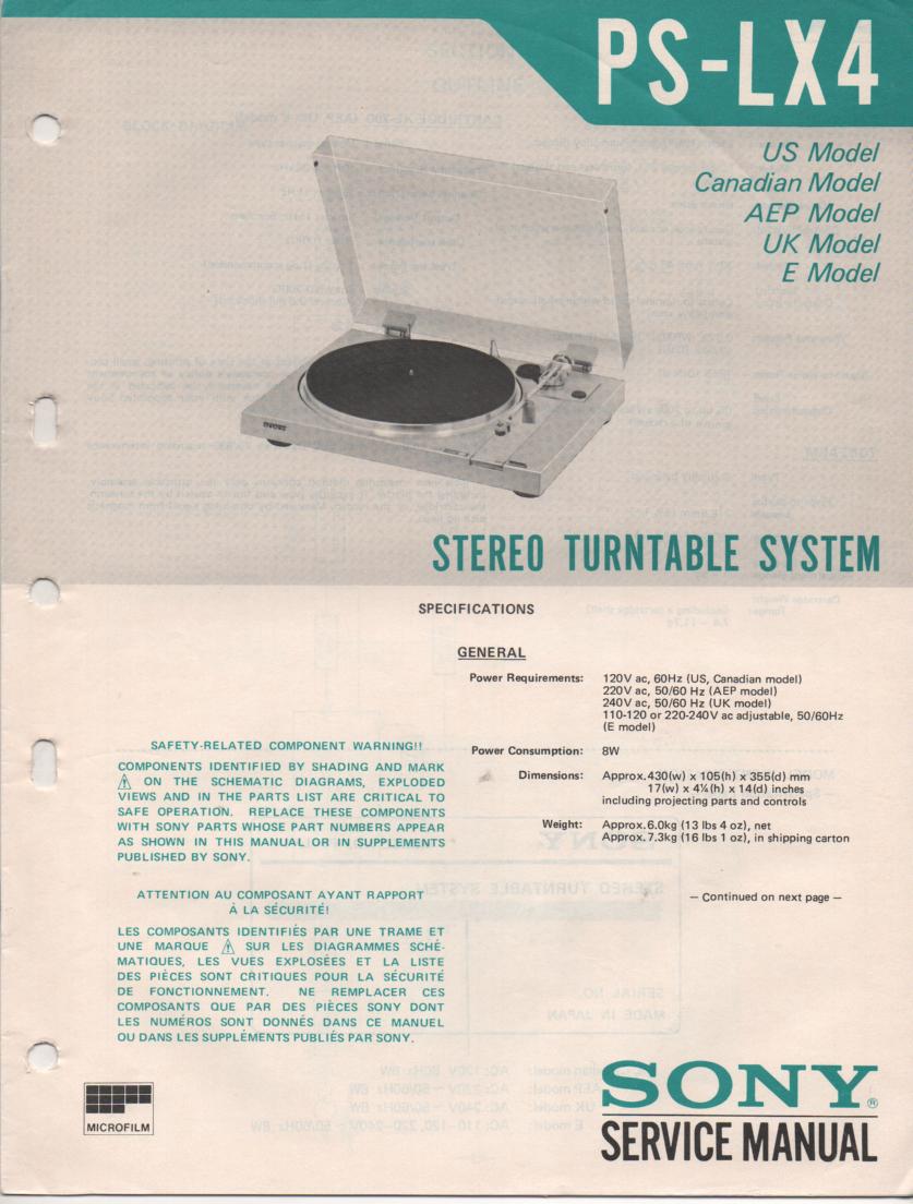 PS-LX4 Turntable Service Manual