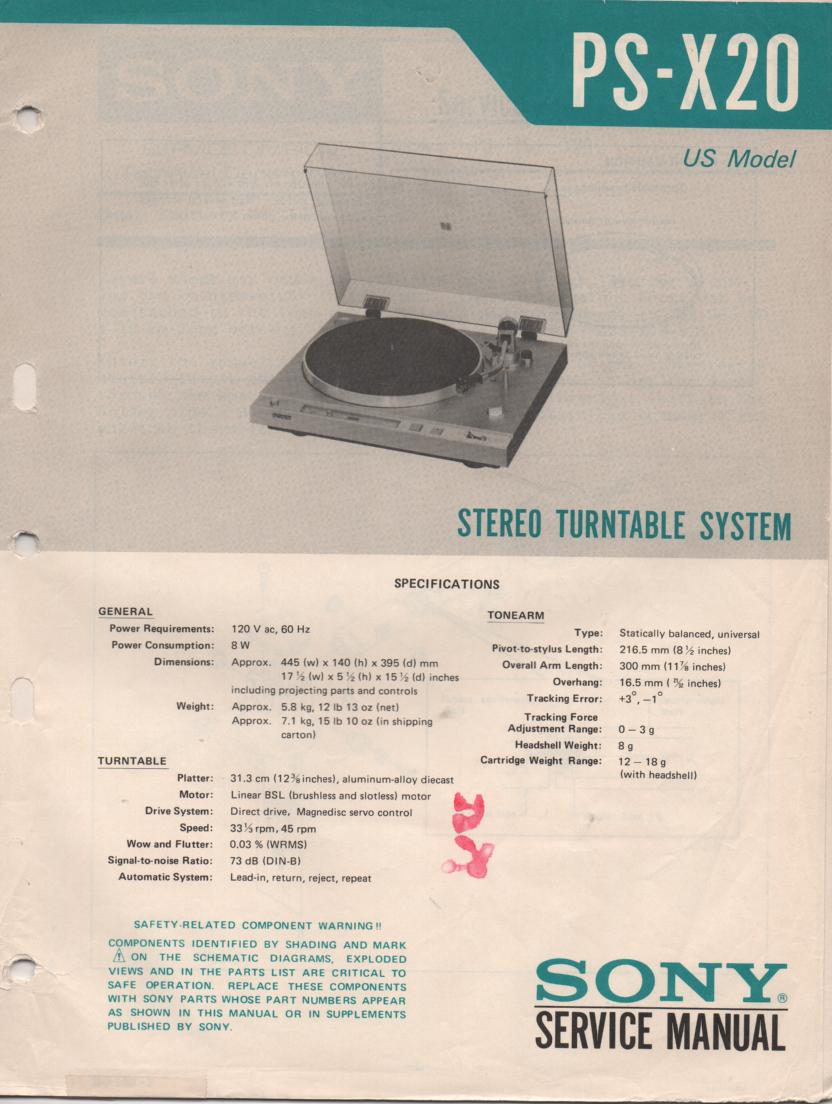 PS-X20 Turntable Service Manual  Sony
