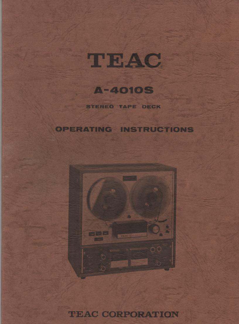 A-4010S Reel to Reel Operating Instruction Manual with Schematics