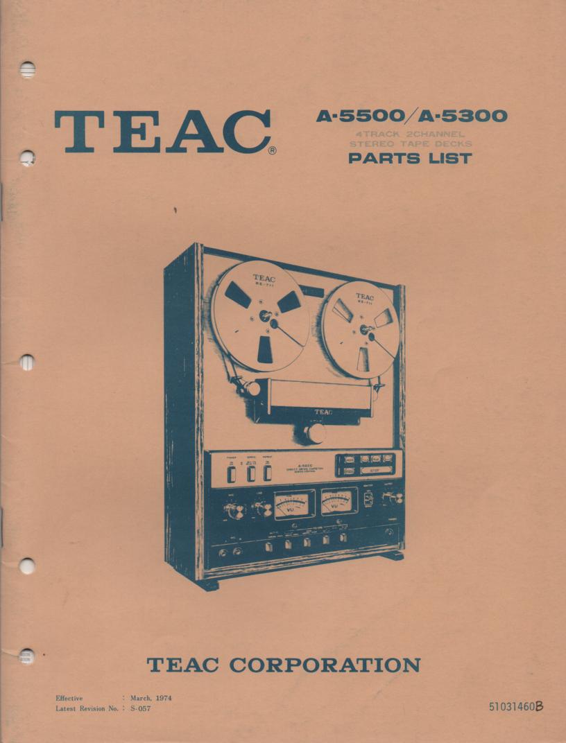 A-5500 A-5300 Reel to Reel Service Parts Manual  TEAC