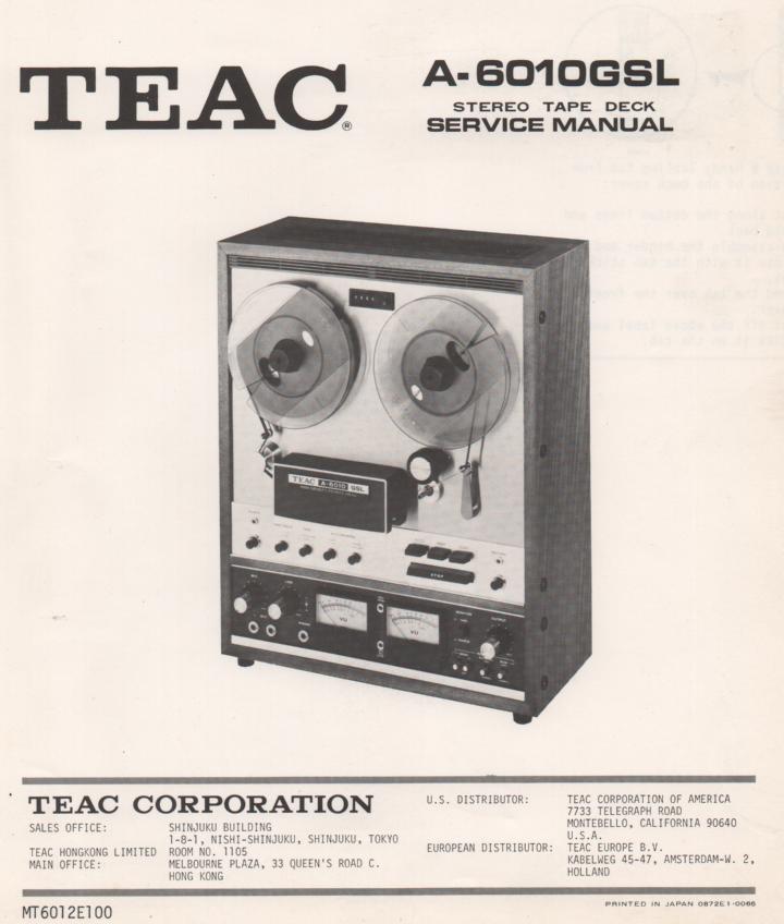 A-6010GSL Reel to Reel Service Manual  TEAC