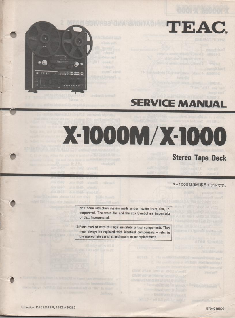 X-1000 X-1000M Reel to Reel Service Manual  TEAC