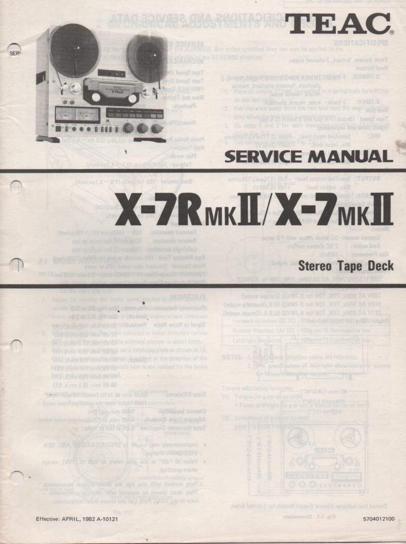 X-7MK II X-7RMK II Reel to Reel Service Manual  TEAC