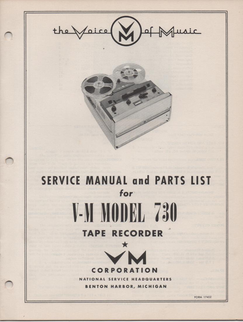 730 Reel to Reel Service Manual  VOICE OF MUSIC