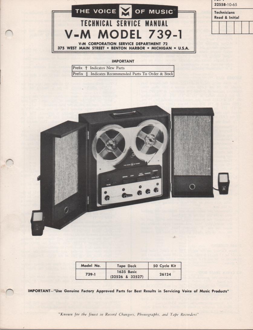 739-1 Reel to Reel Service Manual  VOICE OF MUSIC