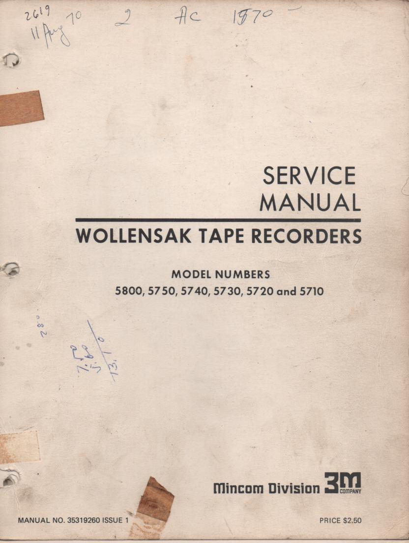 5710 5720 5730 5740 5750 5800 Reel to Reel Tape Recorder Service Manual