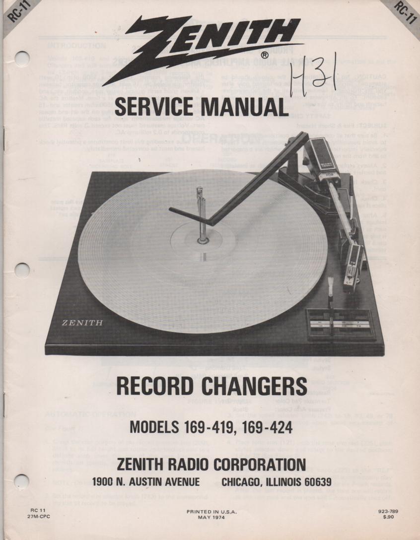 169-424 Turntable Service Manual. RC11