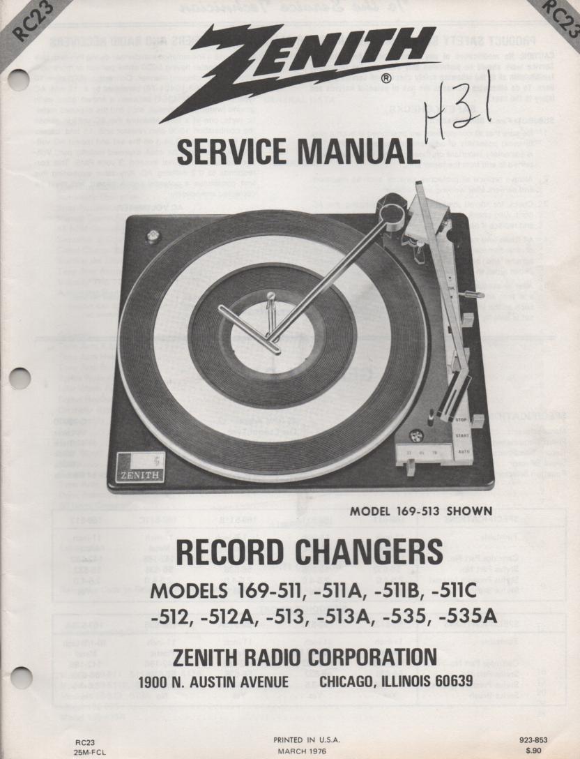 169-511 Turntable Service Manual. RC23