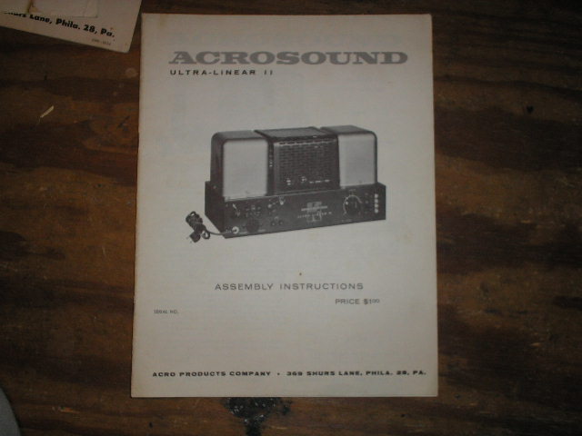 Ultra Linear II 2 Power Amplifier Service Manual for Serial no. 901382.  Can use for other serial numbers.  It was the serial number of the kit.