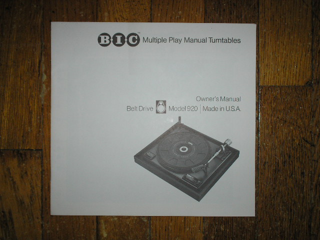 920 Turntable Owners Manual.