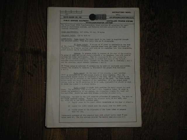 AM901 Tuner Service and Instruction Manual .. contains tube pin voltages, assembly and alignment instructions, dial cord stringing diagram and schematic.