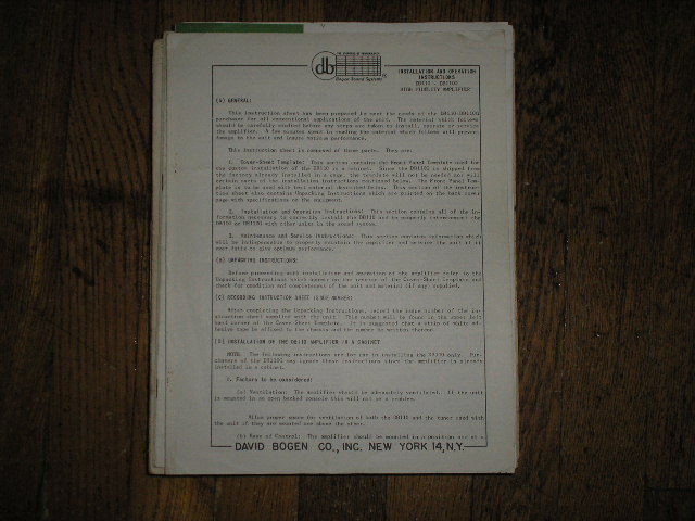 DB110 High Fidelity Amplifier Service and Instruction Manual with Schematic 
