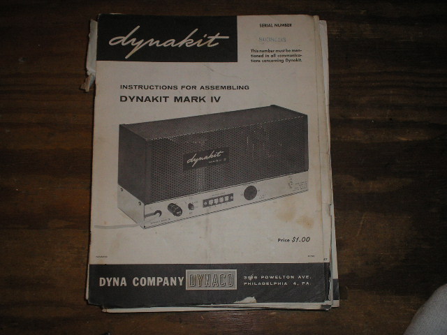 MARK 4 IV POWER AMPLIFIER Assembly Manual.. Serial no. on the manual is Serial no. 8038093.
This manual contains a schematic,parts list, and the assembly instructions..