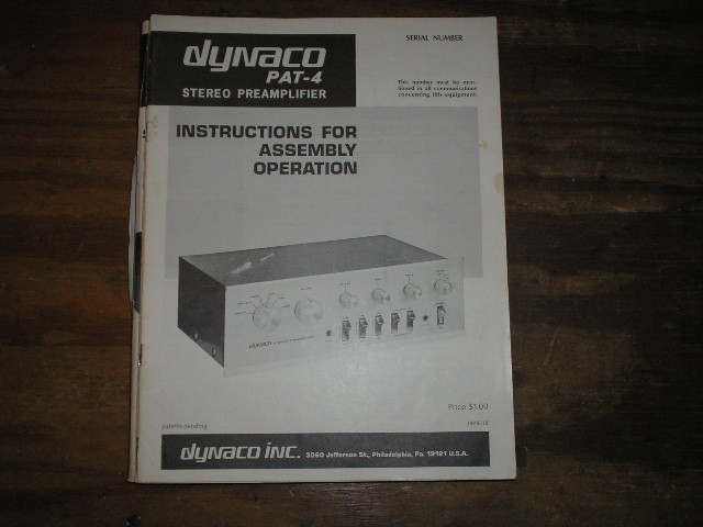 PAT-4 PREAMPLIFIER Assembly Manual..This manual contains a schematic,parts list, and the assembly instructions..