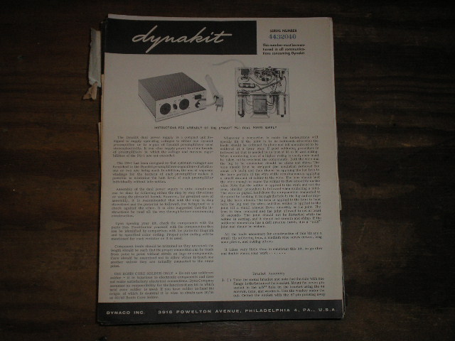 PS-1 Dual Power Supply Assembly Manual.  Serial on the manual is 
Serial no. 4432040..  Contains a schematic,parts list, and the assembly instructions