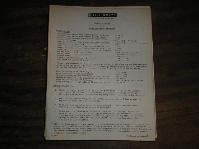 296 Amplifier Service Manual.. Schematic is dated December 8th 1961