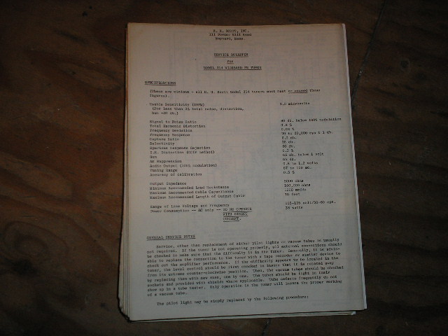 314 Tuner Service Manual.. Schematic Dated March 16th 1960
