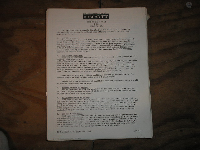 384 Tuner Addenda Sheet.. Similar to 344-C   
