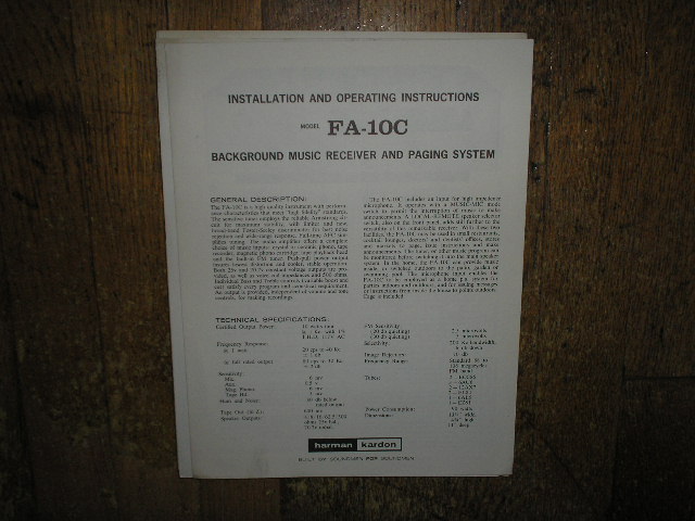 Model FA-10C Music Receiver Paging System Service Information 