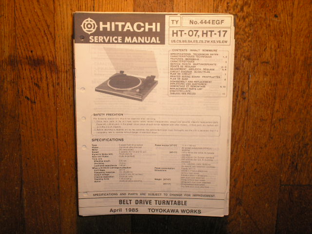 Hitachi HT-07 HT-17 Turntable Service Manual..  