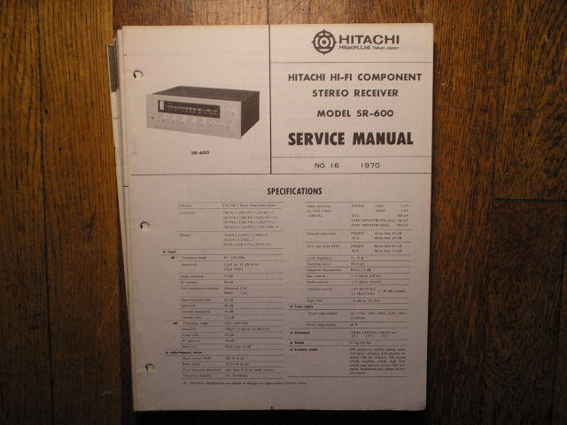 Hitachi SR-600 Stereo Receiver Service Manual