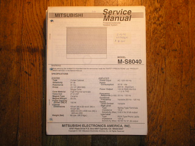 M-S8040 POWERED SUBWOOFER Service Manual