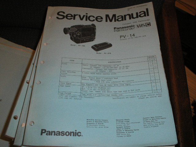 PV-14 VHS-C Camcorder Service Manual