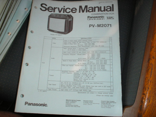 PV M 2071  TV/VCR COMBO SERVICE MANUAL