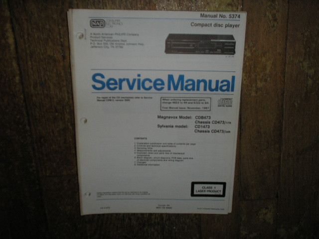 Philips Magnavox CDB473 Sylvania CD1473 CD Player Service Manual
