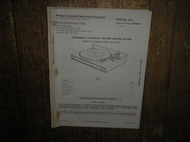 Philips Magnavox FPB360BK01 Turntable Service Manual