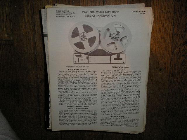 62-178 Reel to Reel Stereo Tape Deck Service Manual