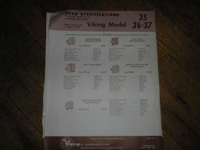 Viking 35 36 37 Head Specification Data Sheet