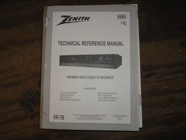 Zenith VRF300HF VCR Technical Reference Manual... 
Manual VR-78