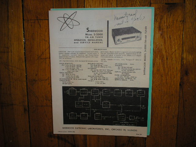 S-2000 AM/FM Tuner Operation, Installation and Service Manual 