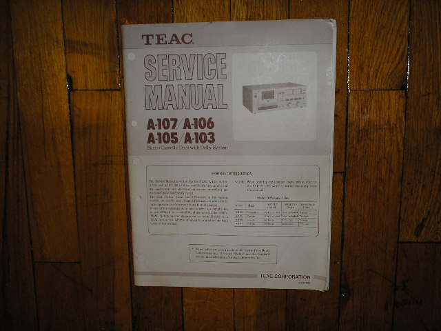 A-103 A-105 A-106 A-107 Cassette Deck Service Manual
