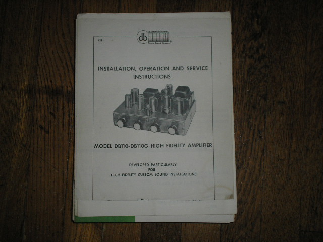 DB110 High Fidelity Amplifier Service and Instruction Manual with Schematic 