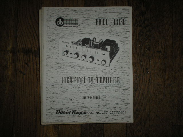 DB130 High Fidelity Amplifier Service and Instruction Manual with Schematic.  Schematic shows a single 5U4GB Vacuum Tube in the Power Supply
