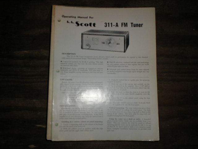 311-A Tuner Operating Instructions plus Schematic  Scott