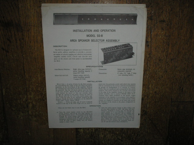 SS-8 Speaker Selector Assembly Service Information 