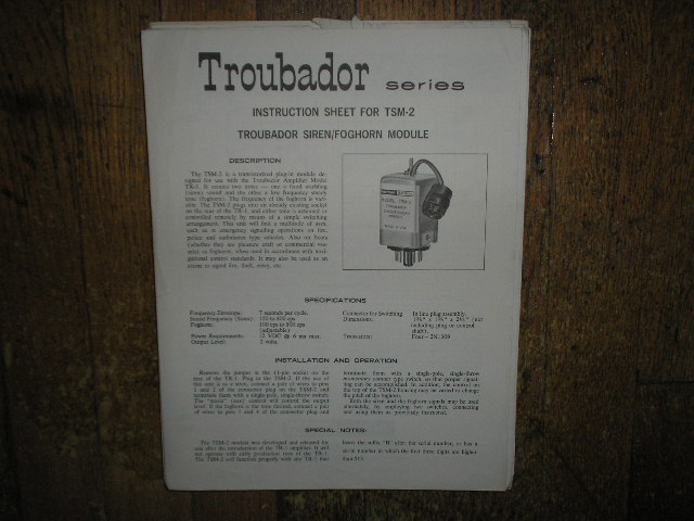 TSM-2 Troubador Siren Foghorn Module Service Information 