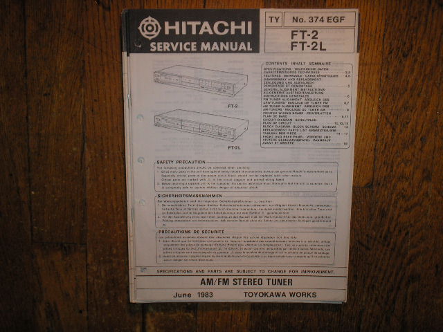 FT-2 FT-2L Tuner Service Manual  Hitachi