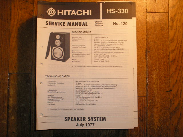 HS-330 Speaker System Service Manual  Hitachi