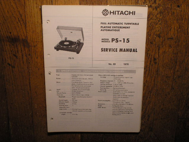 PS-15 Belt Drive Turntable Service Manual