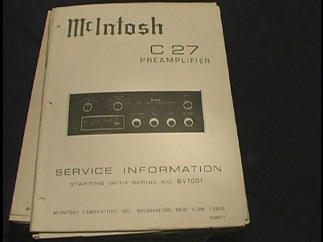 C 27 Pre-Amplifier Service Manual Starting with Serial No BV1001  McIntosh