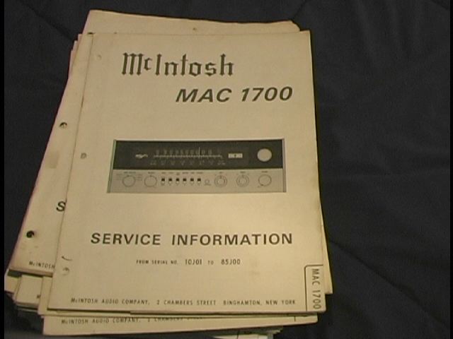 MAC 1700 Receiver Service Manual Starting with Serial No 10J01 to 85J00  McIntosh
