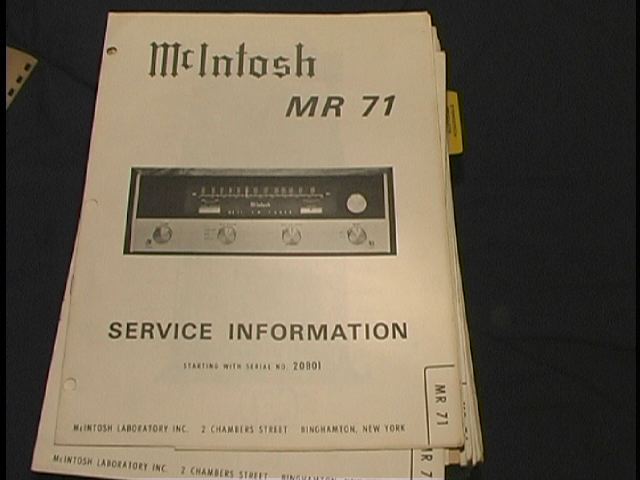 MR-71 Tuner Service Manual Serial No. 20B01 and Up.  McIntosh