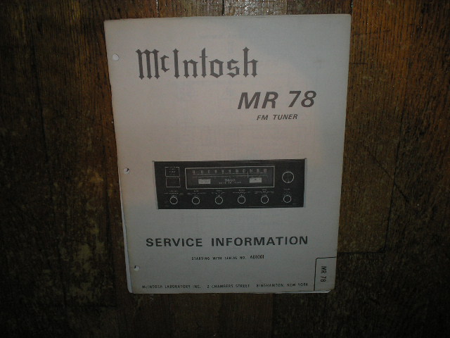 MR-78 FM Tuner Service Manual Starting with Serial No AD1001  McIntosh