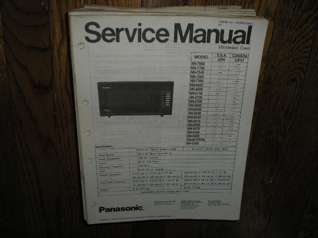 NN-6360 NN-6800 NN-6850 NN-7360 NN-7500 NN-7540 NN-7700 NN-7800 Microwave Oven Service Repair Manual