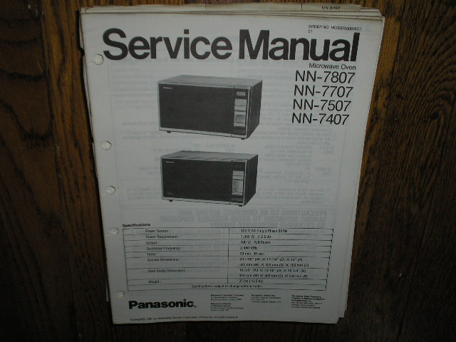 NN-7407 NN-7507 NN-7707 NN-7807 Microwave Oven Service Manual